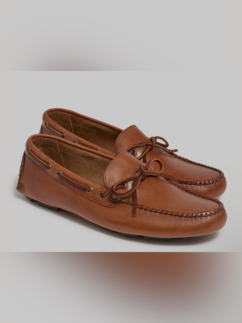 J. CREW Men’s Lace-Up Leather Driving Moccasin Shoes in Brown Tan Sz. 10 FLAW